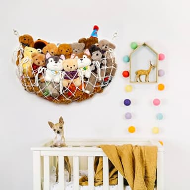 YKBU Stuffy Animal Net for Stuffed Animals Storage Hammock Macrame Stuffed Animal Toy Display Plush Toy Holder Wall Hanging Net for Stuffed Animal Display (Cream,49" W) - Image 2