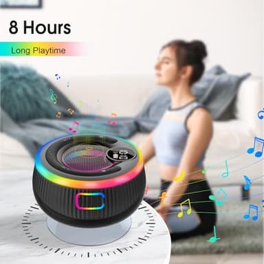 Ddidbi Bluetooth Speaker, HD Stereo Sound Shower Speaker, IPX7 Waterproof, Digital Display Portable with Suction Cup, LED Light, Small Wireless for Outdoor Party Beach Bathroom, Black - Image 6