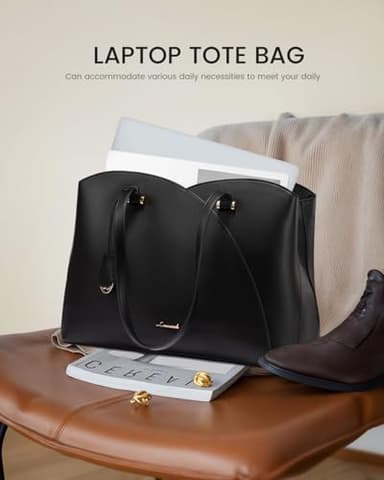 LOVEVOOK Laptop Tote Bag for Women, Work Bags Laptop Bag Teacher Tote Bag, Leather Computer Bag Large Purses Handbag Professional Briefcase, Black, Fits 15.6 Inch Laptop, Black - Image 7