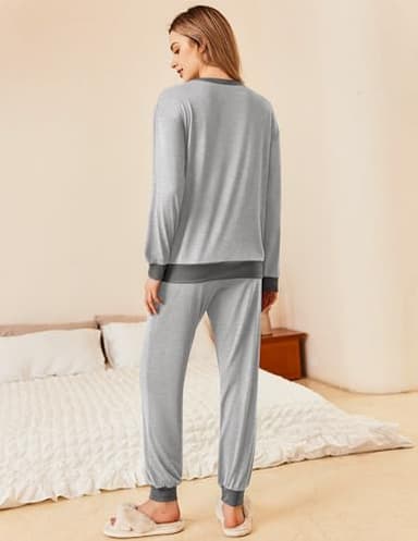 Ekouaer Womens Pajama Sets Long Sleeve Pjs Comfy Pj Set Jogger 2 Piece Lounge Pajamas Sets for Women Grey Small - Image 3