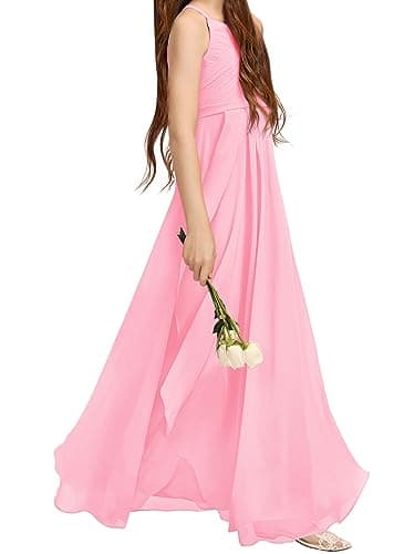 Imily Bela Girls A-Line Halter Dress Junior Bridesmaid Flower Girl Flowy Chiffon Maxi Dresses Wedding Party Pageant Gown - Image 3