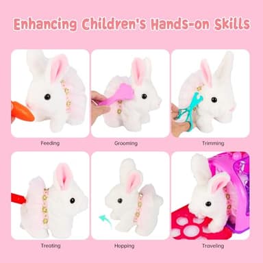 Easter Realistic Bunny Toys - 14-Piece Rabbit Toys with 6" Plush Bunny, Sounds, Hopping and Walking Action, Wiggling Ears, Twitching Nose & Rabbit Cage - Ideal Gift for Girls, Toddlers, Easter - Image 4