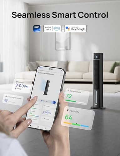 Dreo Tower Fan for Bedroom, 43" Cooling Fans That Blow Cold Air 2025 Upgraded, Evaporative Air Cooler, Quiet 85° Oscillating Floor Fan, Easy Cleaning, APP Control, 4 Modes & 4 Speeds, 12H Timer, Black - Image 4