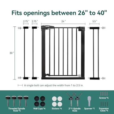 Babelio Baby Gate for Doorways and Stairs, 26-40" Auto Close Dog Gate, Easy-Install Pressure Mounted Satey Door, No Drilling Safety Gate for Child and Pets, Pressguard, Black - Image 6