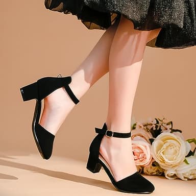 LAURMOSA Black Dress Shoes for Girls Chunky Block Heels for Little Big Kids Princess Flower Girl Shoes for Wedding Party Closed Round Toe Pumps with Ankle Strap(L1012 Black 5) - Image 3