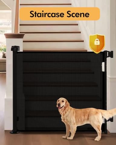 Retractable Baby Gate for Stairs & Doorways, 55" Wide x 33.6" Tall Easy Installation Mesh Dog Gate for Indoor & Outdoor Use,Pet and Dog Safety Gate for Hallways(Black) - Image 4
