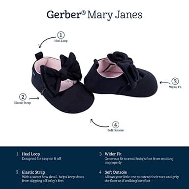 Gerber Newborn Infant Girls Ballet Crib Shoe, Black Bow, 6-9 Months - Image 6