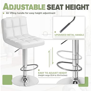 Furmax Bar Stools Modern Pu Leather Swivel Adjustable Hydraulic Bar Stool Square Counter Height Stool Set of 2 (White) - Image 7