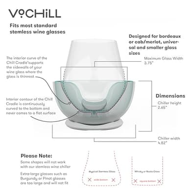 VoChill Stemless Wine Glass Chiller | Keep the Chill In Your Glass | Made in the USA | Separable & Refreezable Chill Cradle | Actively Chills Stemless Glassware | Quartz, Single Stemless - Image 5