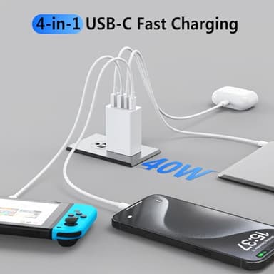 2Pack USB C Charger Block, 40W Fast USB C Wall Charger 4-Port PD Power Adapter + QC Wall Plug Multiport Type C Charging Block Cube for iPhone 17 16 15 Pro Max XR XS 8 7, iPad, Galaxy, Tablet - White - Image 3