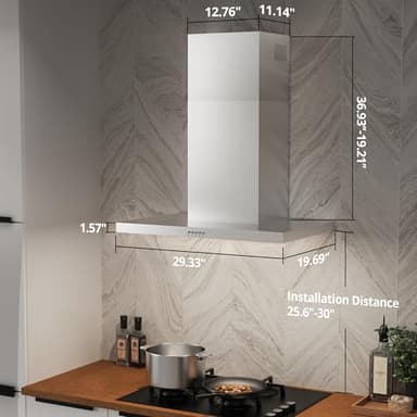FIREGAS Wall Mount Range Hood 30 Inch, 600 CFM Ducted/Ductless Convertible Stainless Steel Kitchen Vent Hood with 3 Speed Fan, LED Lights and Push Button Control - Image 5