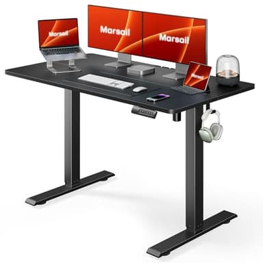 Marsail Standing Home Office Desks,Adjustable Heights Stand Up Desks,48x24 Inches Desktop Sit Stand Gaming Computer Desks for Study,Working,Writing,With 4 Memory Presets,Headphone Hook,Cable Organizer - Image 1
