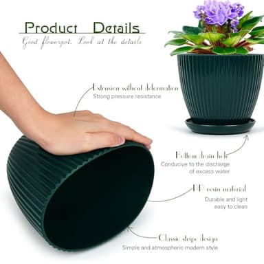 Vodotion - Plant Pots Indoor with Saucers & Drainage - 6 Pack Flower Pots - Plastic Planters for Indoor Planter - 7.5/6.6/5.8/5.0/4.3/3.5 inches Sizes for All Different Types of Plants-Dark Green - Image 5