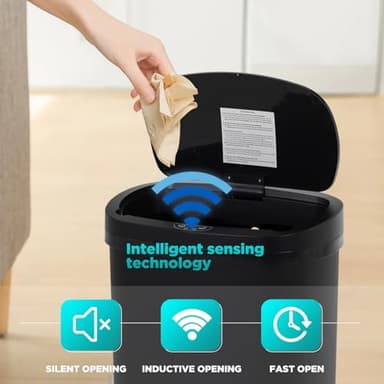 BestOffice | 13 Gallon Trash Can with Lid | Automatic Touchless Garbage Can | Odor Control | Modern Oval Design | Easy to Clean | Plastic | Black | Fits Any Kitchen, Bathroom, Office or Home - Image 3