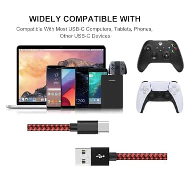PS5 Controller Charger Charging Cable 2 Pack 6.6FT Type C to USB A Data Cord High Speed Sync Wire for PlayStation 5 DualSense, Xbox Series S X Core, Elite Series 2, NS Switch Lite, Pro Controller - Image 3
