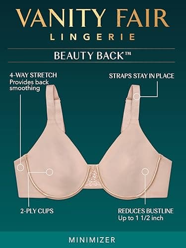 Vanity Fair Womens Beauty Back Smoothing Bra, Bust Line Up To 1.5", Non Padded Cups H Minimizer Bra, Damask Neutral, 38DDD US - Image 4