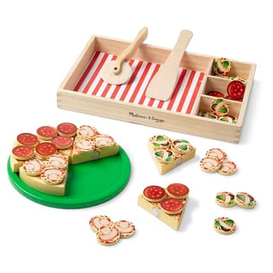Melissa & Doug Pizza Party Wooden Play Food Set With 54 Toppings - Image 1