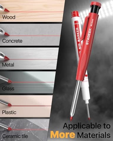 STAGEEK 2PCS Carpenter Pencils with Sharpener, Heavy Duty Woodworking Tools, Mechanical Pencil Set with 26 Refills, Deep Hole Long Nib Marker Pens for Architect Marking with Case (Black, Red) - Image 3