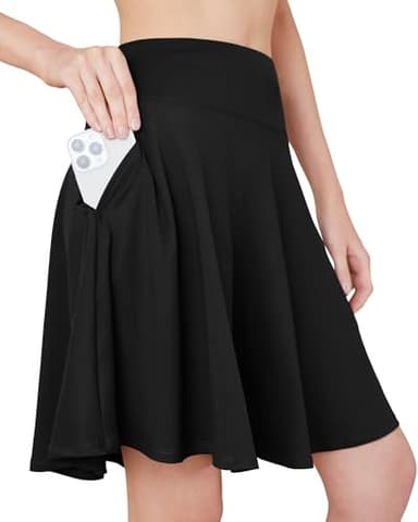 BONOTIE Tennis Skirts for Women with Pockets Shorts Knee Length Golf Skirts Skorts for Women High Waisted Casual Athletic Black - Image 1
