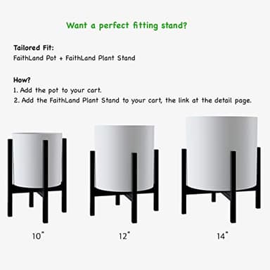 FaithLand Plant Pot 12 inch - Perfectly Fits Mid-Century Modern Plant Stand - Drainage Plug and Drainage Mesh Screen - Matte White - Image 5