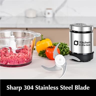 Kitchen in the box Food Processor, Electric Meat Grinder & Food Chopper with 400W Powerful Veggie Chopper-2 Bowls（8 Cup+8 Cup） & 2 Bi-Level Blades for Meat/Fish/Vegetable/Baby Food（Sliver Button） - Image 5