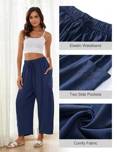 Flygo Women's Wide Leg Pants Summer Casual Loose Fit Beach Palazzo Harem Pants with Pockets(NavyBlue-XXL) - Image 4