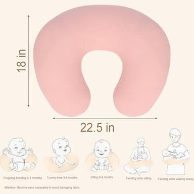 Nursing Pillow Cover - 2-Pack Muslin Cotton Removable Covers for Breastfeeding Pillows, Ultra-Soft Baby Feeding Pillowcase for Newborns, Fits 22.5"x18" Pillows (Pink & Cream) - Image 3