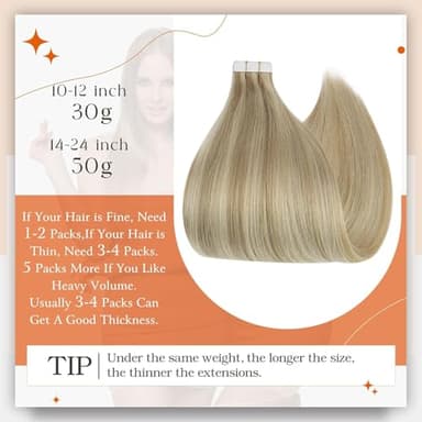 Full Shine Tape in Hair Extensions 24 Inch Double Sided Tapes Color 16 Highlighted 22 Blonde Remy Hair Extension Real Human Hair Skin Weft for Women Natural Straight 20 Pcs 50 Gram Add Length - Image 3