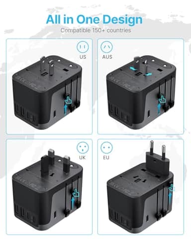 Universal Travel Adapter, VINTAR International Power Adapter with 6A 3 USB C and 2 USB Ports, All in One Travel Essentials Plug Adapter, Worldwide Outlet Converter for Europe UK USA AUS(Type C/G/A/I) - Image 2
