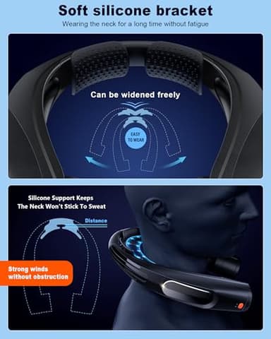 Portable Neck Fan, Hands Free Personal Fan- 6000mAh Battery Operated, USB Rechargeable Fan with 6 Adjustable Speeds, Cooling Wearable Fan for Home, Office, Outdoor, Travel-Black - Image 6