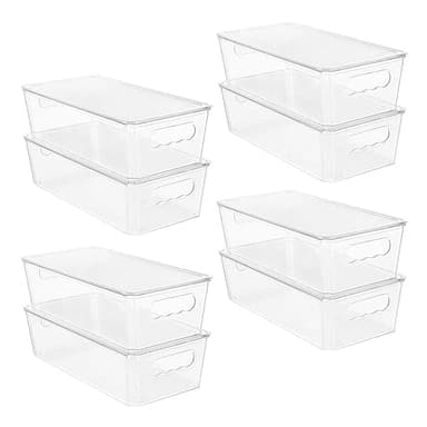 Vtopmart 8pcs Clear Organizers and Storage Bins with Lids, Stackable Plastic Storage Containers with Handles for Fridge, Freezer, Pantry, Cabinet, Kitchen Organization - Image 1