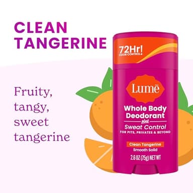 Lume Deodorant Plus Sweat Control - Smooth Solid Stick - Maximum Strength Antiperspirant - 72 Hour Odor And Sweat Control - Baking Soda Free, Skin Loving - 2.6 ounce (Clean Tangerine) Pack of 2 - Image 7