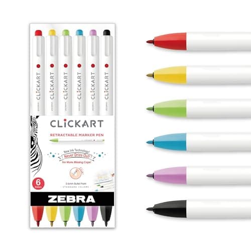 Zebra Pen CLiCKART Retractable Felt Tip Pen, Assorted Ink Colors, 0.6mm Fine Point, Moisture Absorbing to Prevent Drying Out, School Supplies and Teacher Supplies, 6-Pack (69006) - Image 1