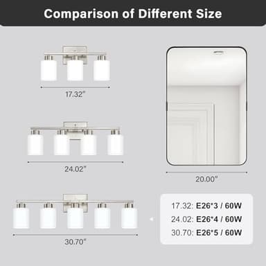 FonmYim Brushed Nickel Bathroom Light Fixtures, 3-Light Modern Vanity Light Over Mirror, Wall Sconces with Milky White Frosted Glass Shades, E26 Socket (Bulbs Not Included) - Image 5