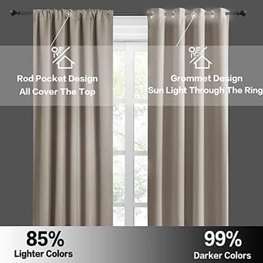 RYB HOME Room Darkening Curtains for Bedroom, Thermal Insulated Noise Reducing Window Drapes Farmhouse Decor for Living Room Kitchen, W42 x L84 inch, 2 Panels, Sand - Image 7