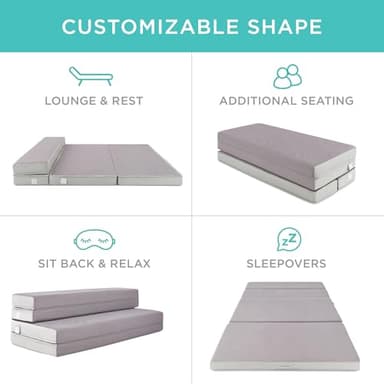 Best Choice Products 4in Portable Queen-Size Mattress, Tri-Fold Mattress for Camping, Guest, Toddler, Foam Plush w/Carry Case - Grey - Image 2
