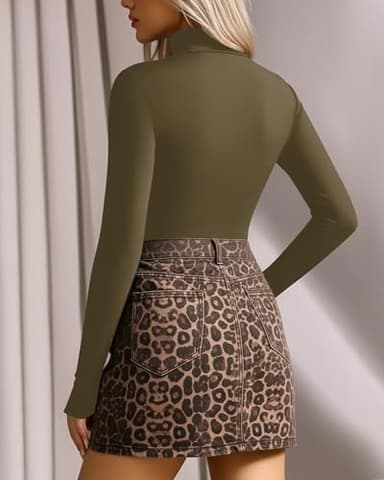 MANGOPOP Women's Mock Turtle Neck Long Sleeve Tops Bodysuit Jumpsuit - Image 3