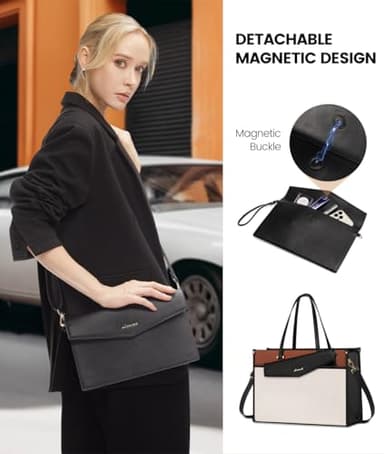 LOVEVOOK Laptop Bag for Women, 17.3'' Laptop Tote Purse 2-in-1 Professional Work Bag Business Briefcase with Clutch Purse, Waterproof Leather Computer Handbag for Teacher Office Travel - Image 5