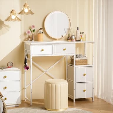 3IngSeagulls White Vanity Desk Without Mirror, Small Makeup Desk with 4 Fabric Drawers, 33.5 Inches Dressing Table with Storage, Vanity Table for Bedroom with Hook, White - Image 5