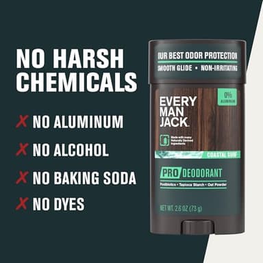 Every Man Jack Men's Pro Deodorant - 48-Hour Odor Defense Blend - Aluminum Free - Contains Postbiotics, Tapioca Stach & Oat Powder - Coastal Surf Scent - 2.6 oz (1 Pack) - Image 7