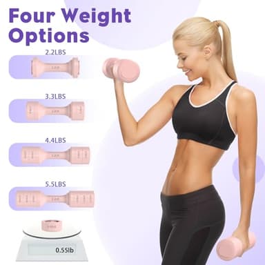 BOBAZREN Adjustable Dumbbell Set of 2, 11Lb/Pair Weights Dumbbells for Women, Each 2.2lb, 3.3lb, 4.4lb, 5.5lb Hand Weights Set for Home Gym Fitness Training (Pink) - Image 2