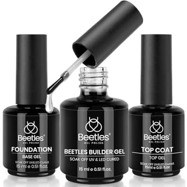 Beetles 3Pcs 15ml Builder Nail Gel with No Wipe Top Coat Gel Nail Polish and Base Coat Christmas Set for Nails Shine Finish and Long Lasting Nail Protection UV/LED Lamp Needed Gift for Women - Image 1