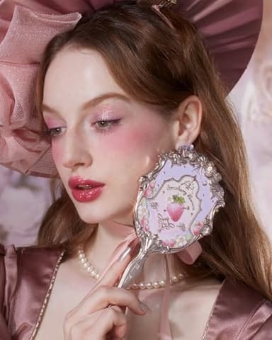 Flower Knows Violet Strawberry Rococo Hand Mirror,Vintage Portable Handheld Mirror,Fancy & Pretty Princess Mirror with Long Handle,Gift for Girls(Wisteria Purple) - Image 4