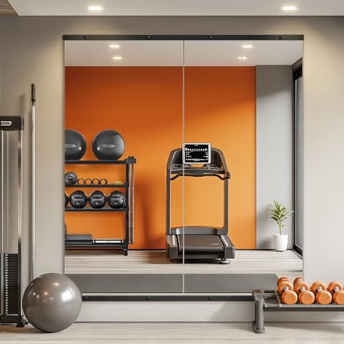 Home Gym Mirror for Wall,56”x28”x2PCS Full Length,Glass Frameless Body Large Mirror for Home Gym,Workout,Bedroom,Garage(Black) - Image 1
