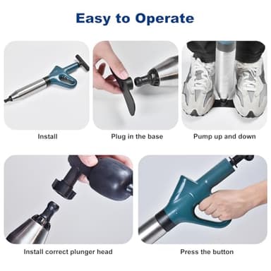LIFMOCER Toilet Plunger Drain Clog Remover, High-Pressure Drain Unclogger - Air Plunger with Real -Time Barometer, Stainless Steel Toilet Unclogger for Clogged Bathroom, Sink, Kitchen Clogged - Image 6