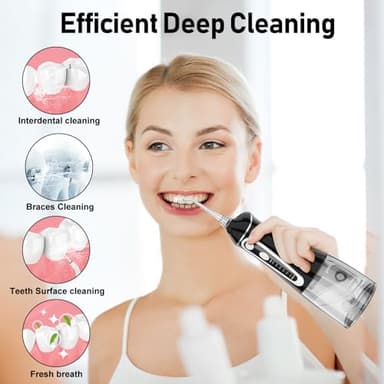 Water Dental Flosser Pick for Teeth,Grinest Cordless Water Dental pik Teeth Cleaner 7 Modes Rechargeable Oral Irrigator Portable IPX7 Waterproof Tooth flossing Cleaning for Home Travel-Black - Image 2