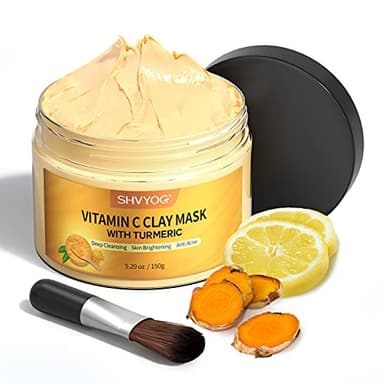 Vitamin C Face Mask with Kaolin Clay and Turmeric for Dark Spots, Dull Skin, Skincare Facial Mask for Controlling Oil and Refining Pores 5.29 Oz - Image 1