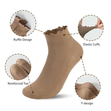 Fandecie Frilly Socks - 8 Pairs, Ruffle Ankle Socks for Girls & Women, Solid Color Lettuce Edge Comfort Breathable One Size 5-9, White, Black & Grey - Image 3