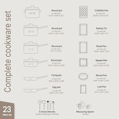 Pots and Pans Set, 23-Piece Non Stick Cookware & Bakeware Sets with Plaid Pattern, Stackable Design, Dishwasher Safe, Stain-resistant, Oven & All-Stove Safe, Tempered Glass Lid, Golden - Image 2