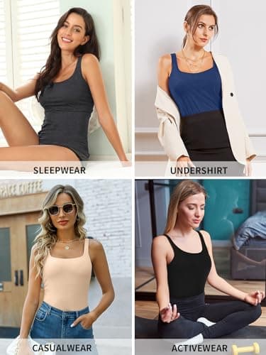 V FOR CITY Shelf Bra Tank Top for Women Adjustable Wide Strap Camisole Cotton Yoga Cami Shirts L White - Image 7